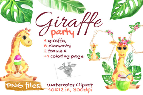 Cute Giraffe Watercolor Safari for Crafts
