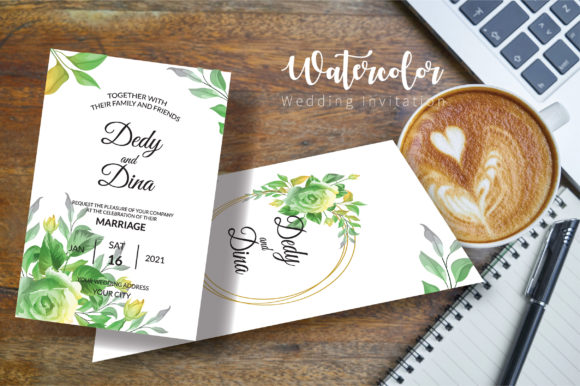 Green Watercolor Wedding Invitation: A Fresh Print Template for Lifestyle and Wedding Blogs