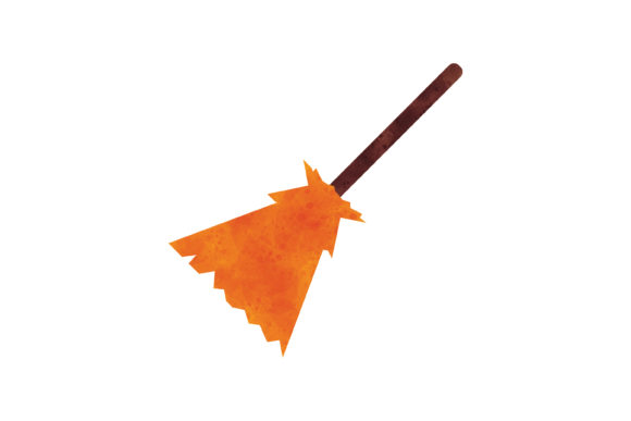 Halloween Watercolor Icon: Flying Broom for Seasonal Branding
