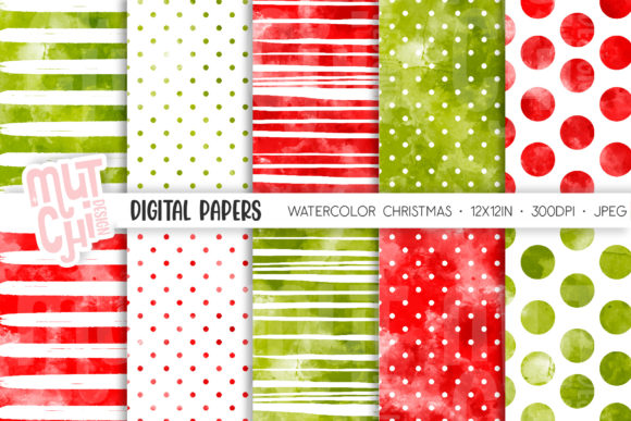 Watercolor Christmas Digital Papers Set: Festive Patterns for Real Crafting