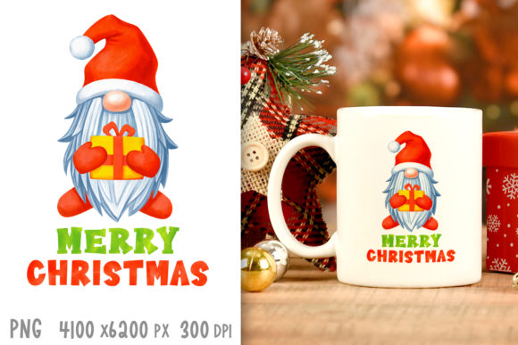 Watercolor Christmas Santa Gnome for Crafts & Design Projects