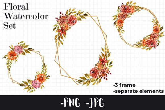 Watercolor Floral Autumn Frame Set for Local Business Branding in Crafts