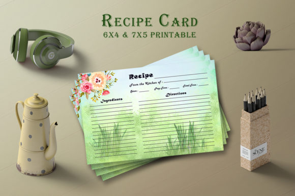 Watercolor Recipe Card Template V25 for Print Templates & Digital Sellers