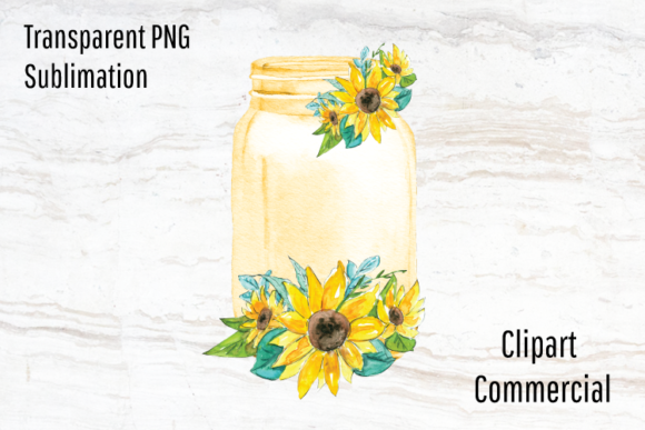Watercolor Sunflower Mason Jar Clipart for Soft, Organic Branding