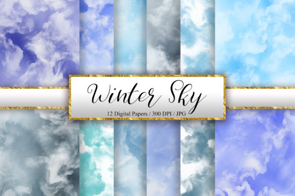 Winter Sky Watercolor Digital Papers